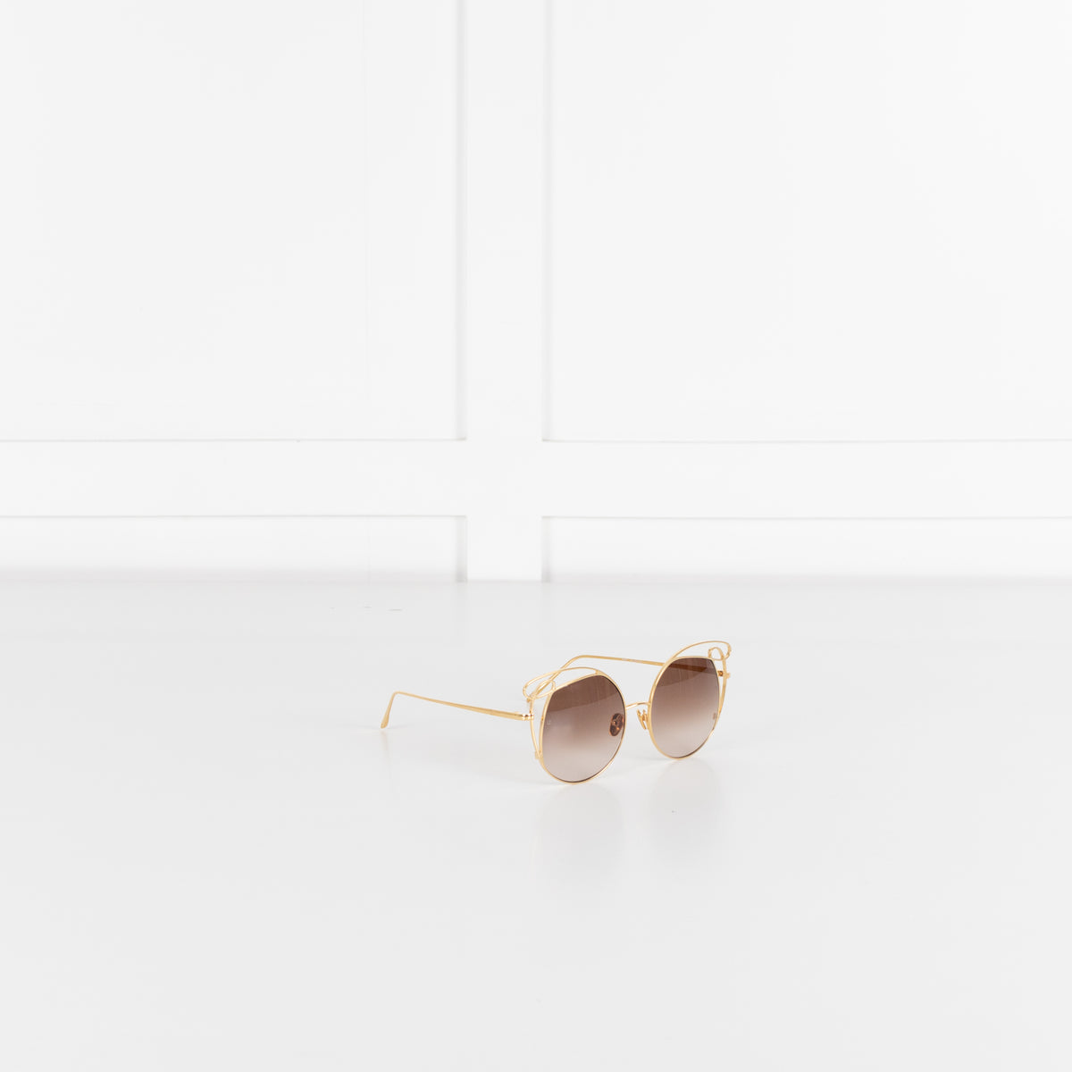 Linda Farrow Gold Titanium Cateye Sunglasses with Brown Lenses