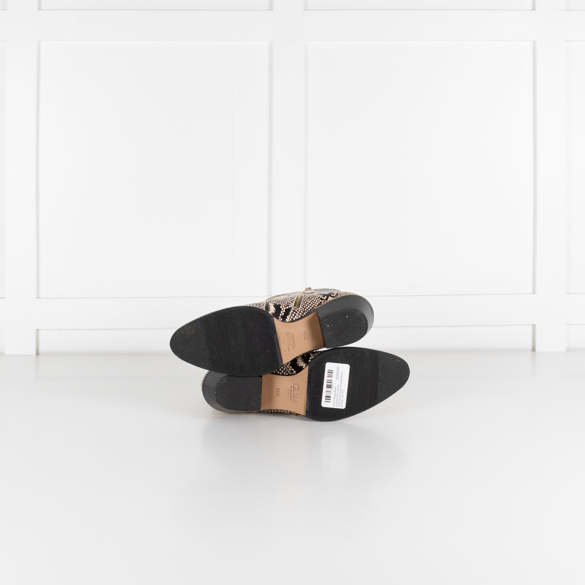 Chloe Beige Black Animal Print Leather Gold Stud Suzanna Ankle Boots