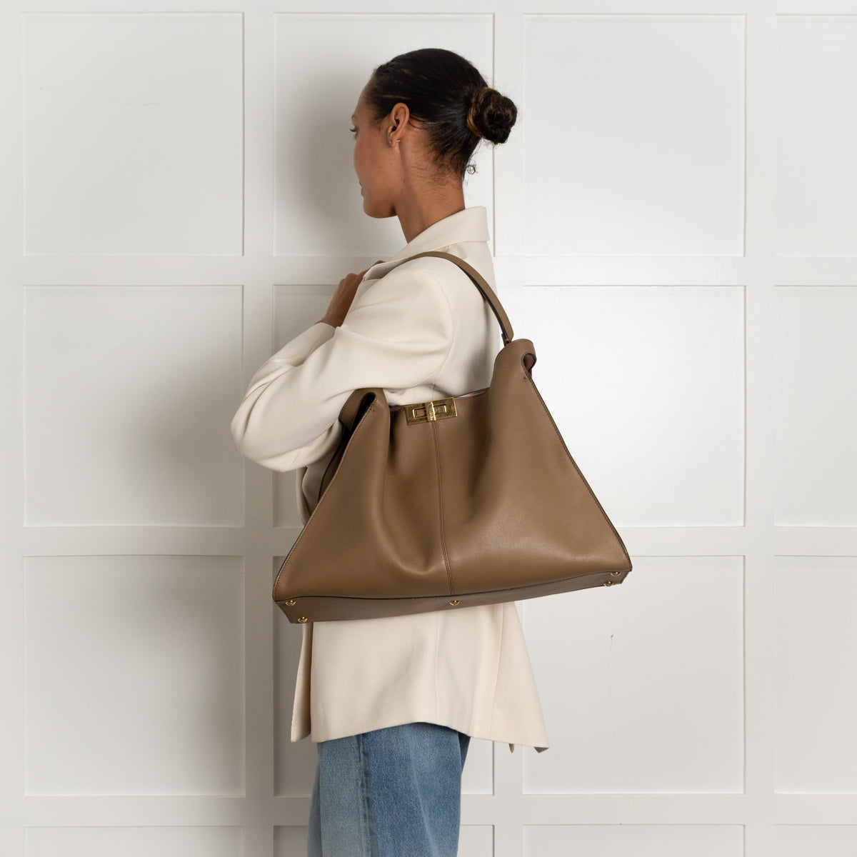 Fendi Peekaboo Light Brown X-Light Leather Handbag