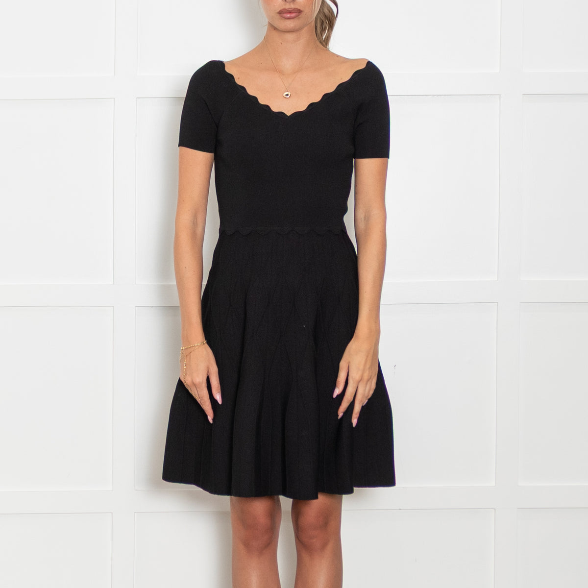 Sandro Black Knitted Scallop Edge Mini Dress