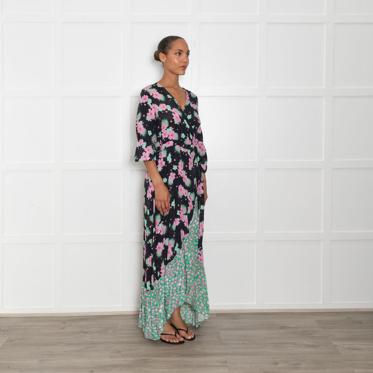 Primrose Park Black Wrap Dress With Pink Flowers