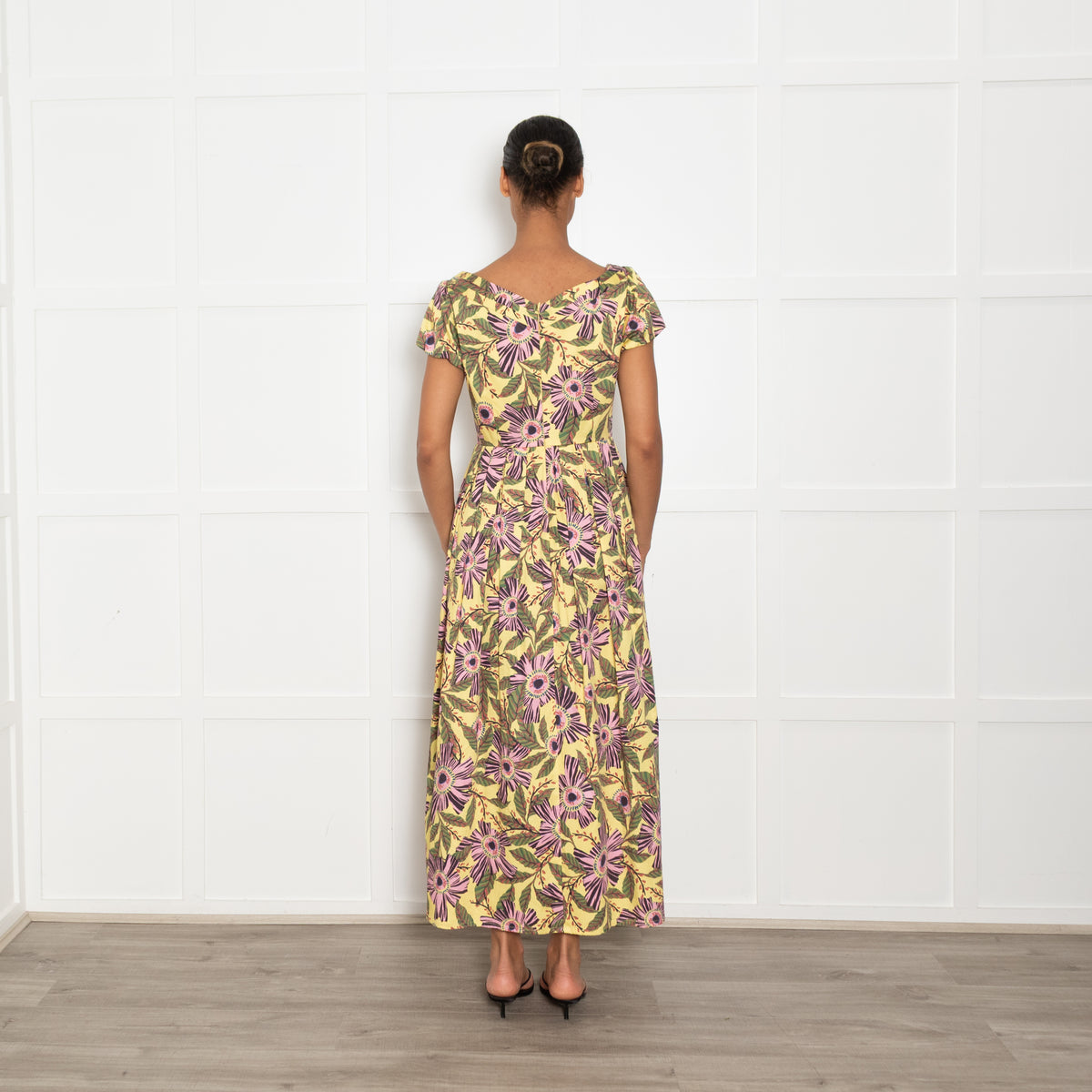 Red Valentino Yellow, Green and Pink Flower Print Midi Dress
