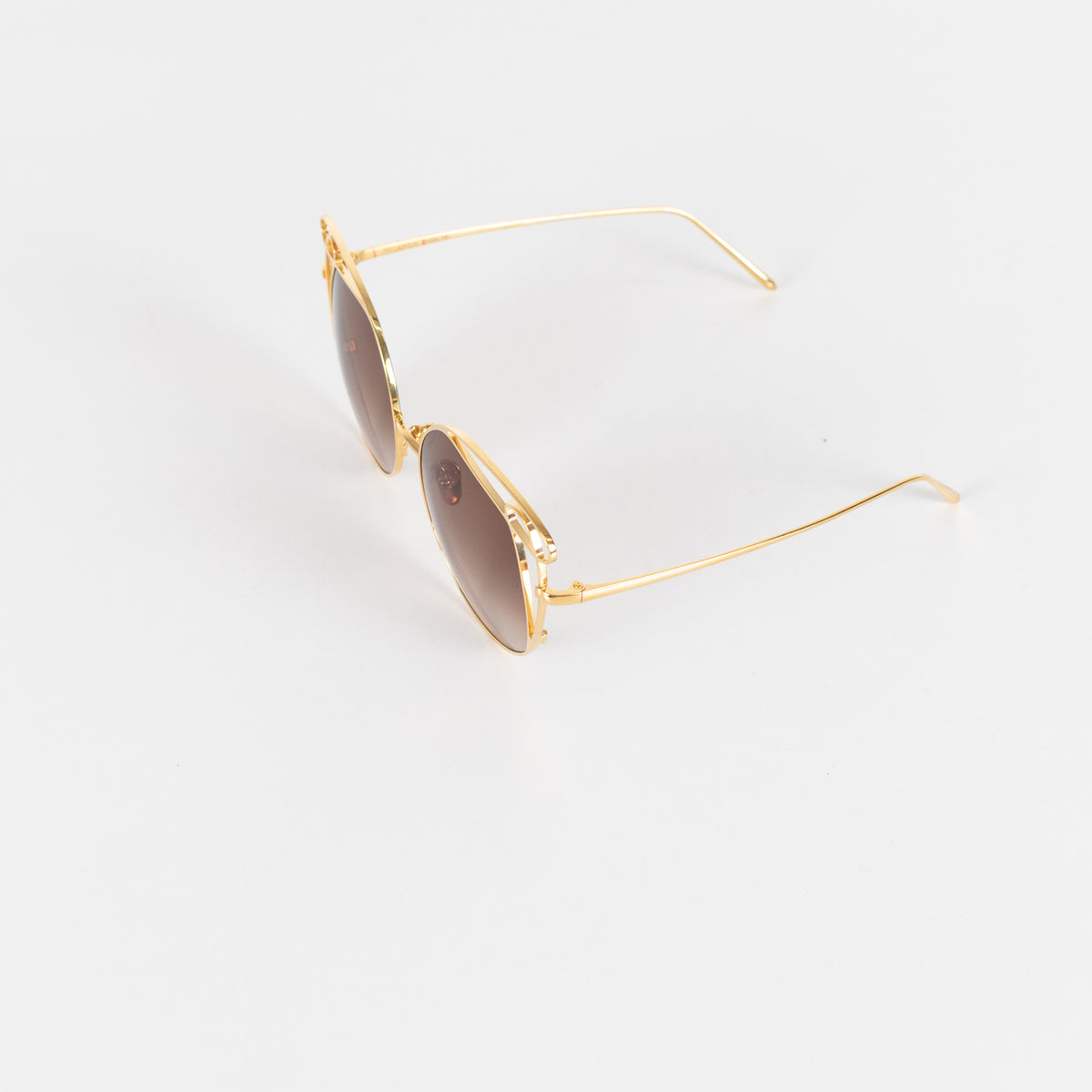 Linda Farrow Gold Titanium Cateye Sunglasses with Brown Lenses