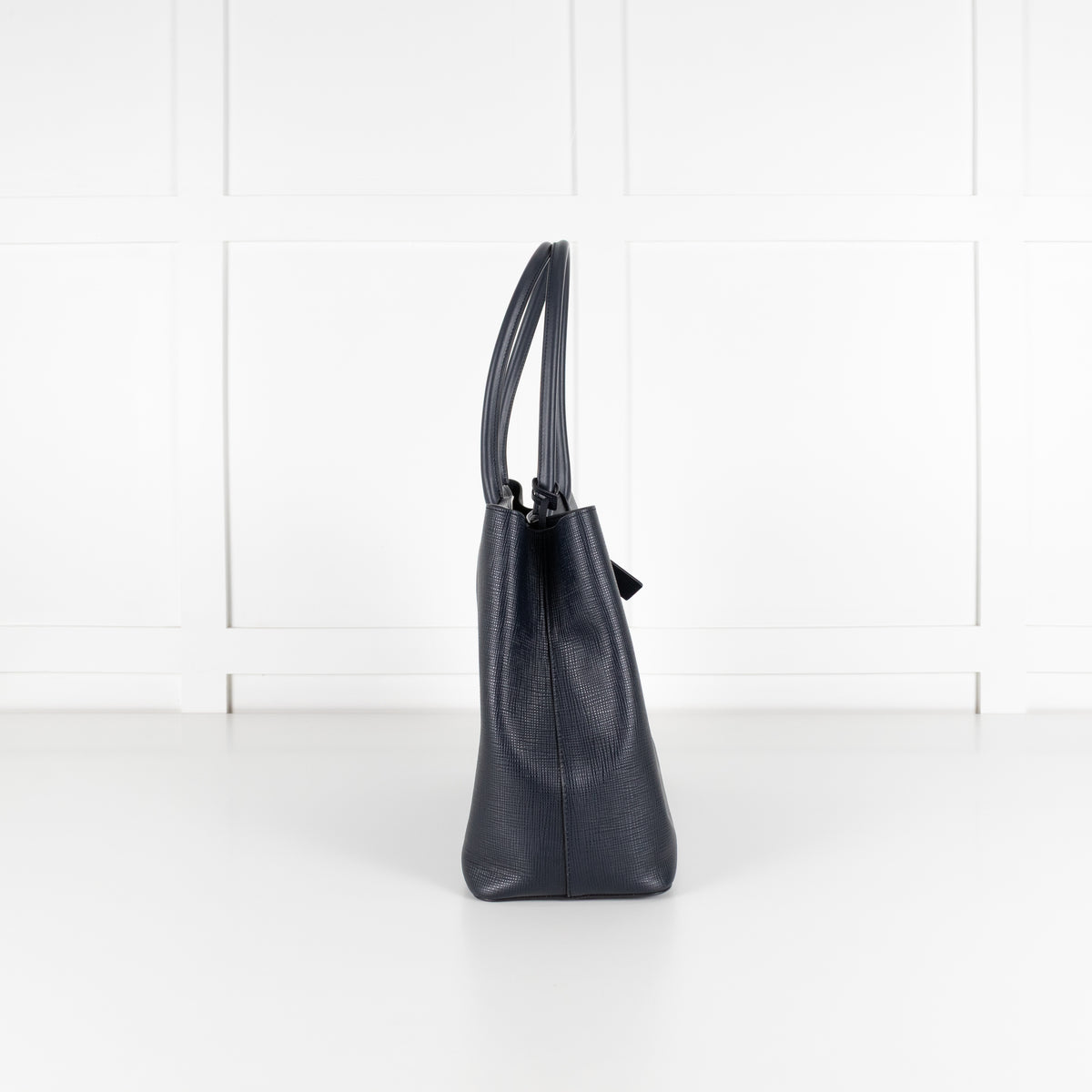 Smythson Ludlow Navy Textured Leather Top Handle Tote Bag