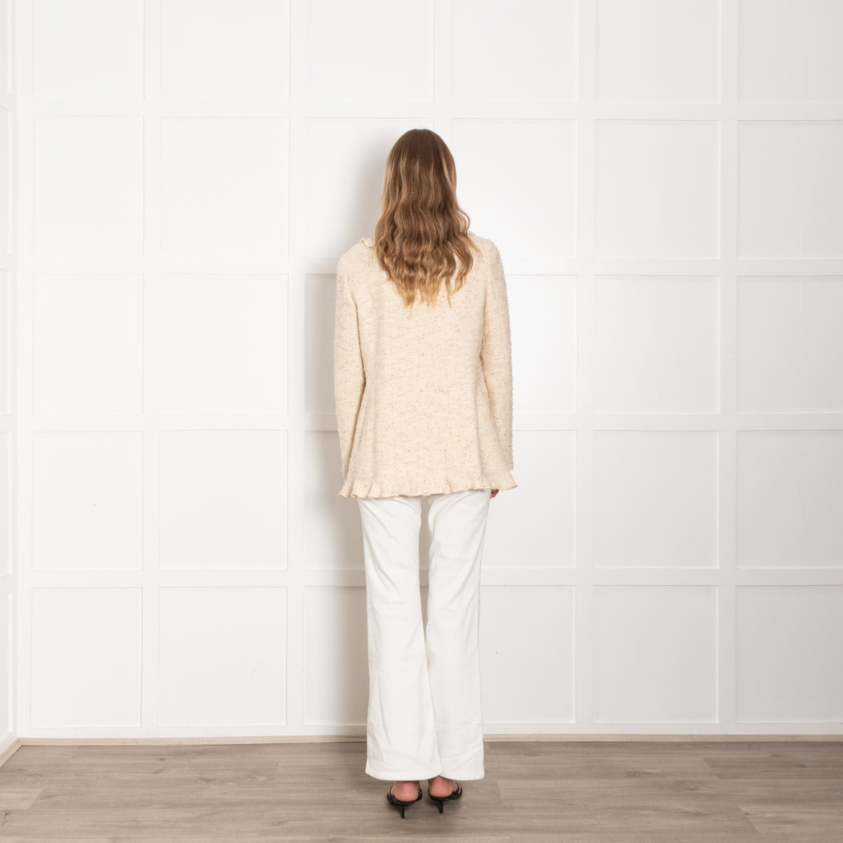 Chanel Vintage Cream Boucle Jacket With Frill Collar