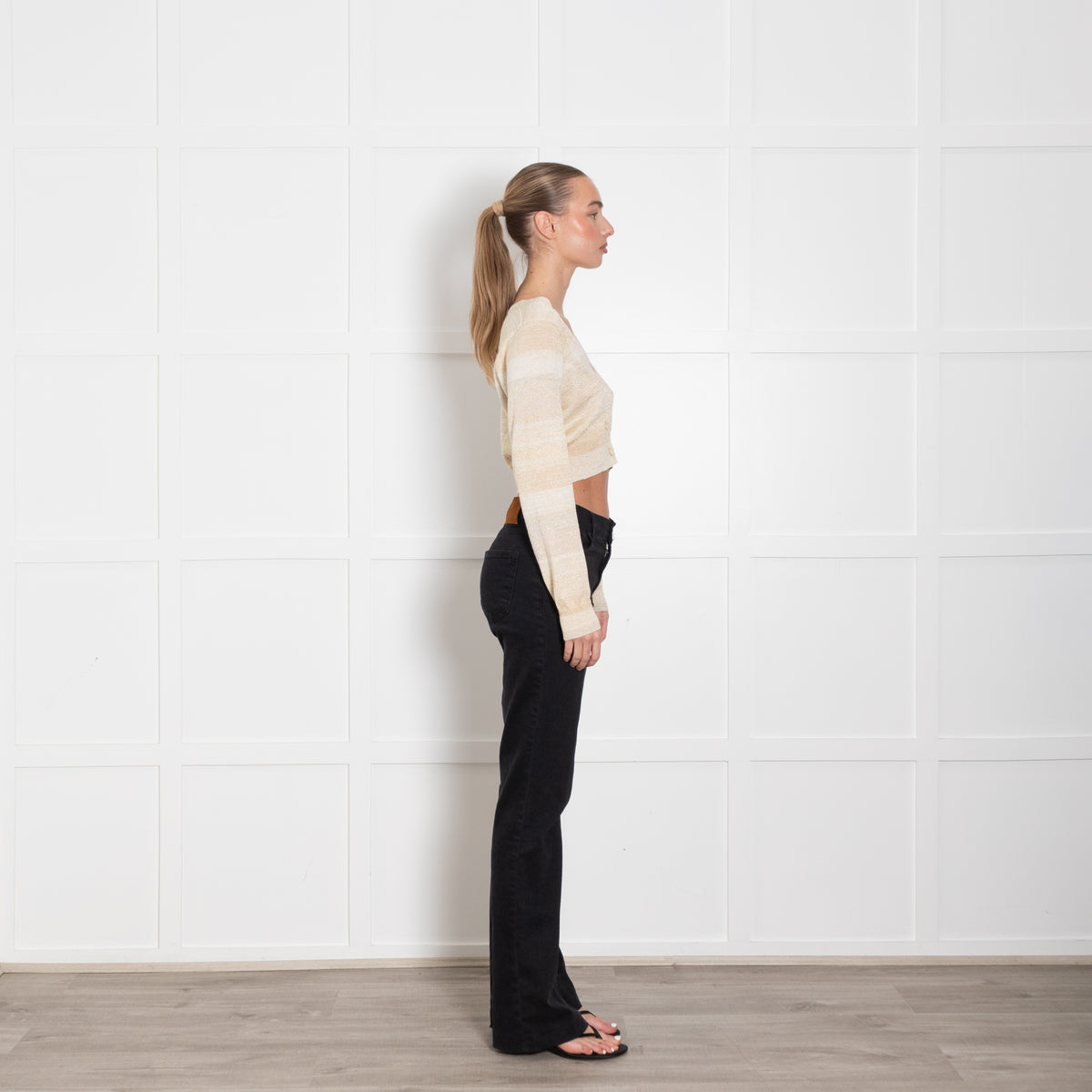 LoveShackFancy Beige Gold Cotton Blend Cropped Cardigan