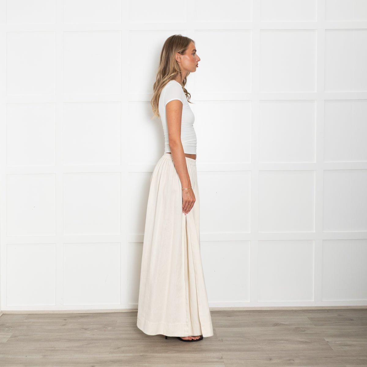 Matteau Cream Linen And Cotton Full Skirt With Side Splits