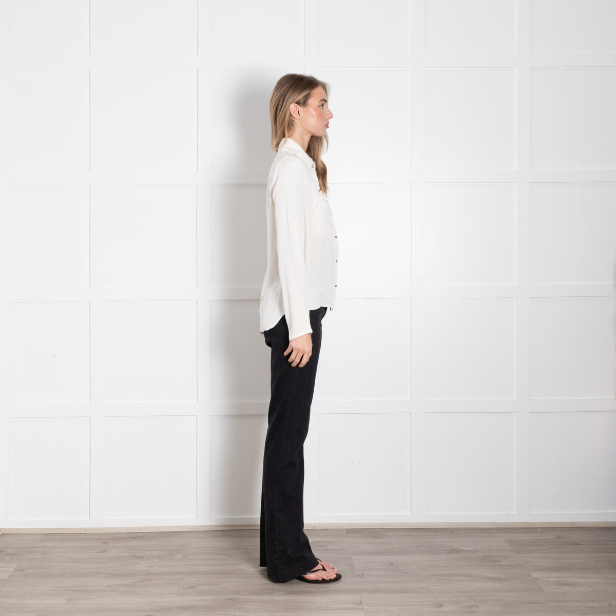 Charlie May Cream Distressed Collar Shirt