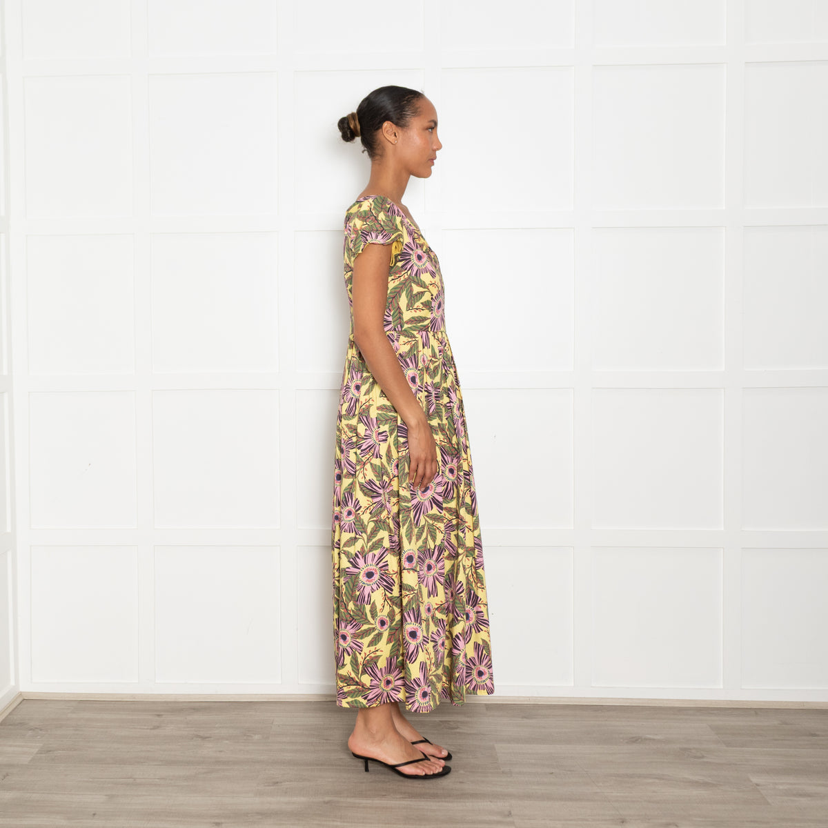 Red Valentino Yellow, Green and Pink Flower Print Midi Dress