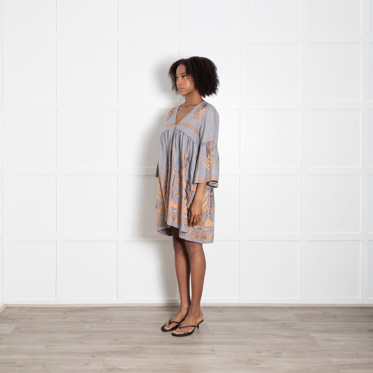 Greek Archaic Kori Grey & Bronze Short Dress