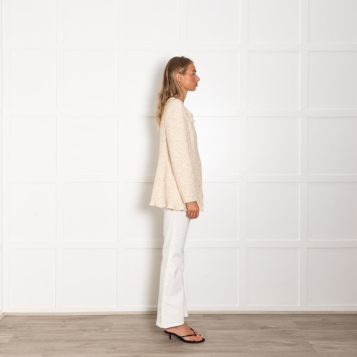 Chanel Vintage Cream Boucle Jacket With Frill Collar