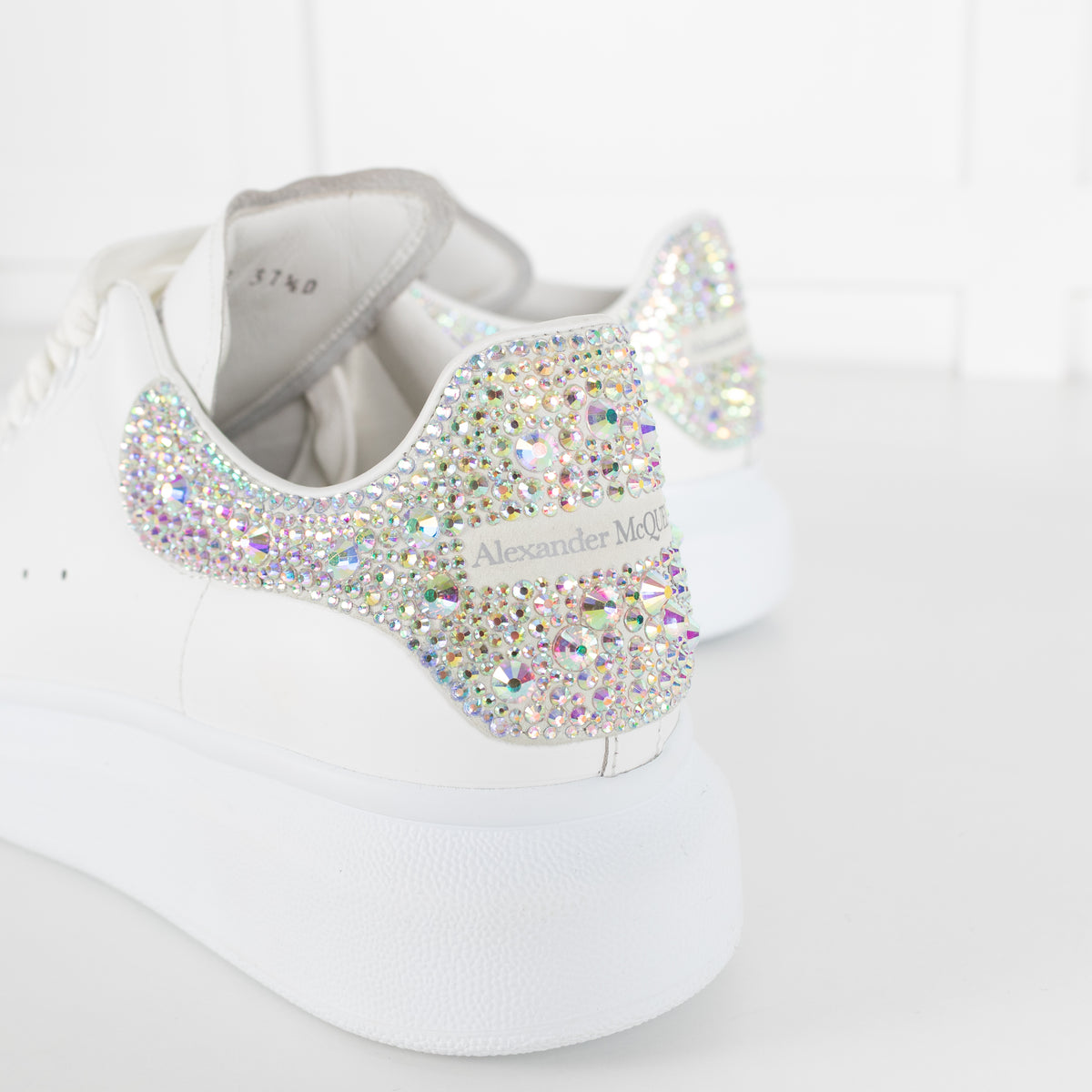 Alexander McQueen White Diamante Detail Oversized Trainers