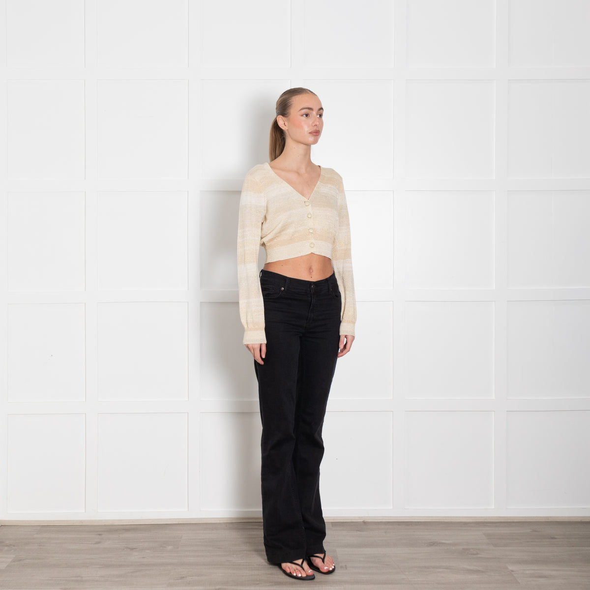 LoveShackFancy Beige Gold Cotton Blend Cropped Cardigan