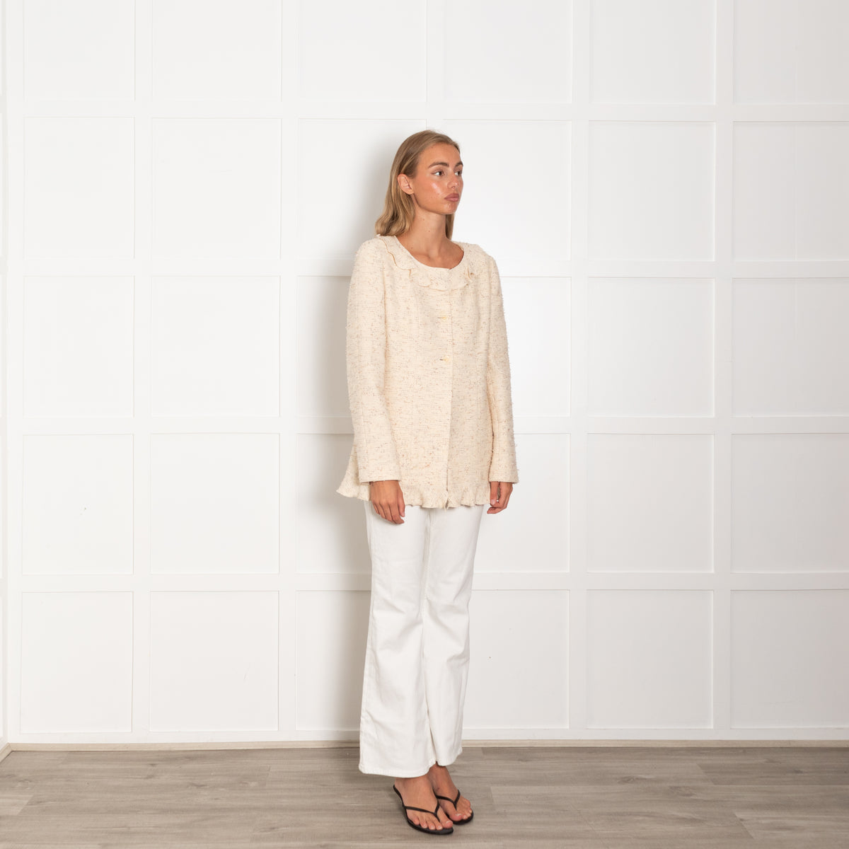 Chanel Vintage Cream Boucle Jacket With Frill Collar