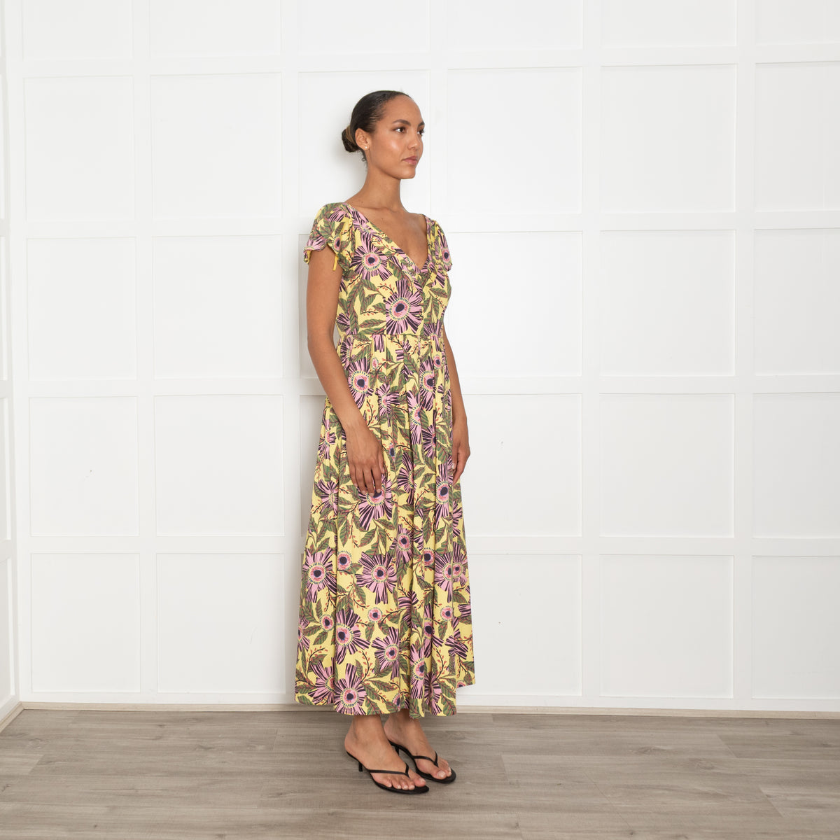 Red Valentino Yellow, Green and Pink Flower Print Midi Dress