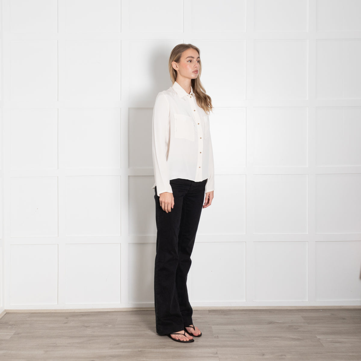 Charlie May Cream Distressed Collar Shirt