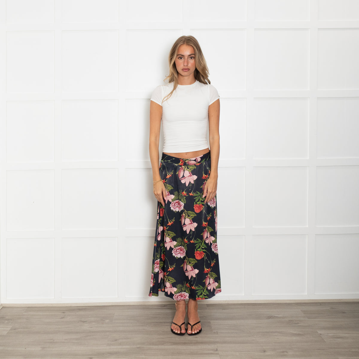 JUST Female Blue With Red Flower Print Skirt