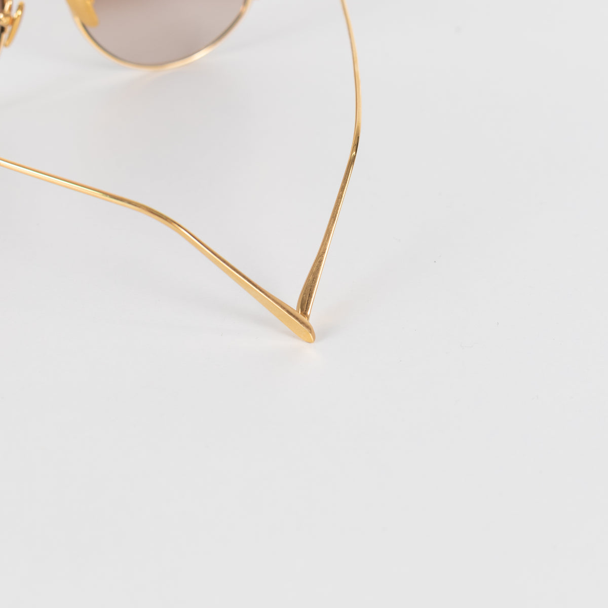 Linda Farrow Gold Titanium Cateye Sunglasses with Brown Lenses