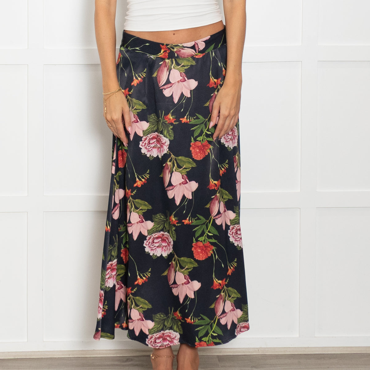 JUST Female Blue With Red Flower Print Skirt
