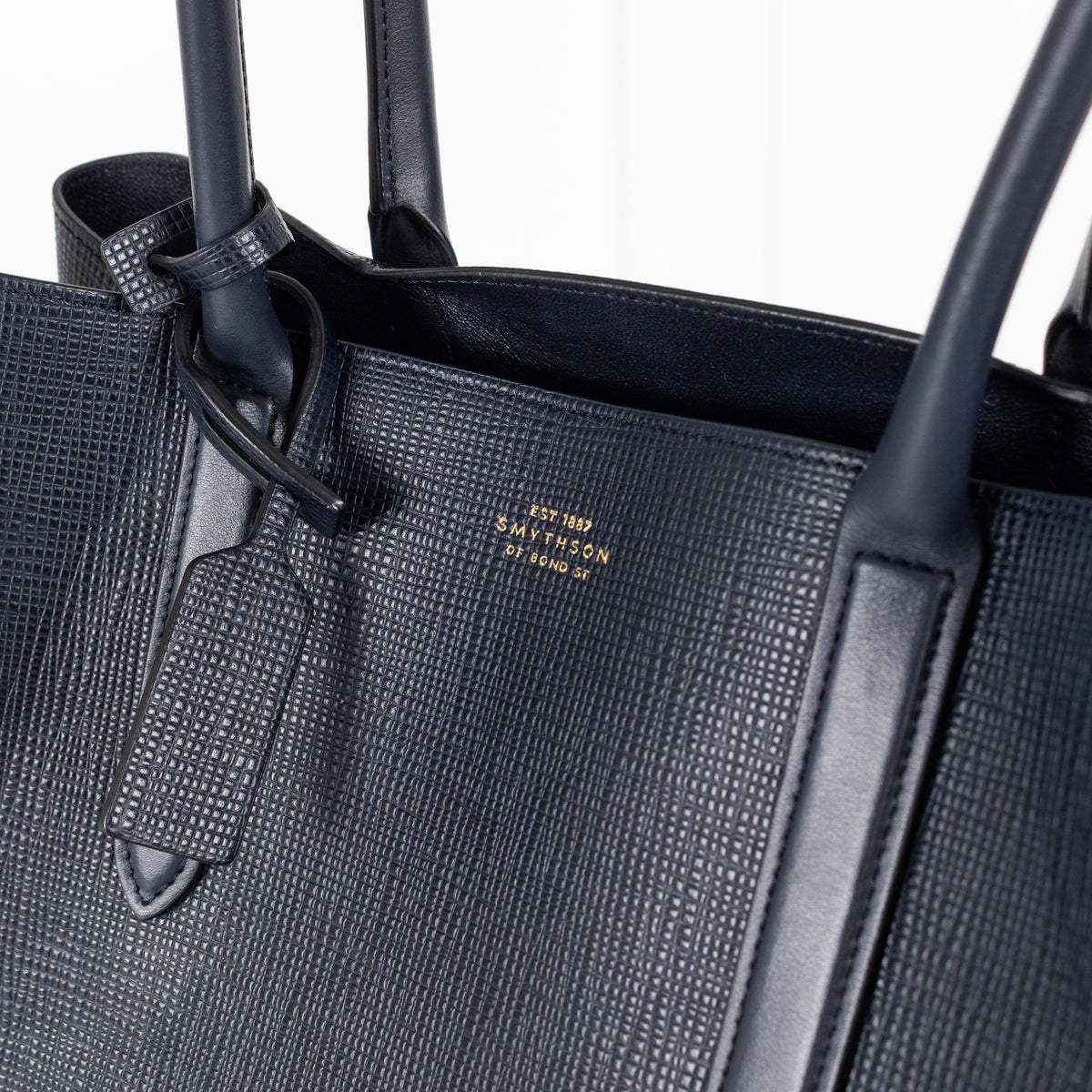 Smythson Ludlow Navy Textured Leather Top Handle Tote Bag
