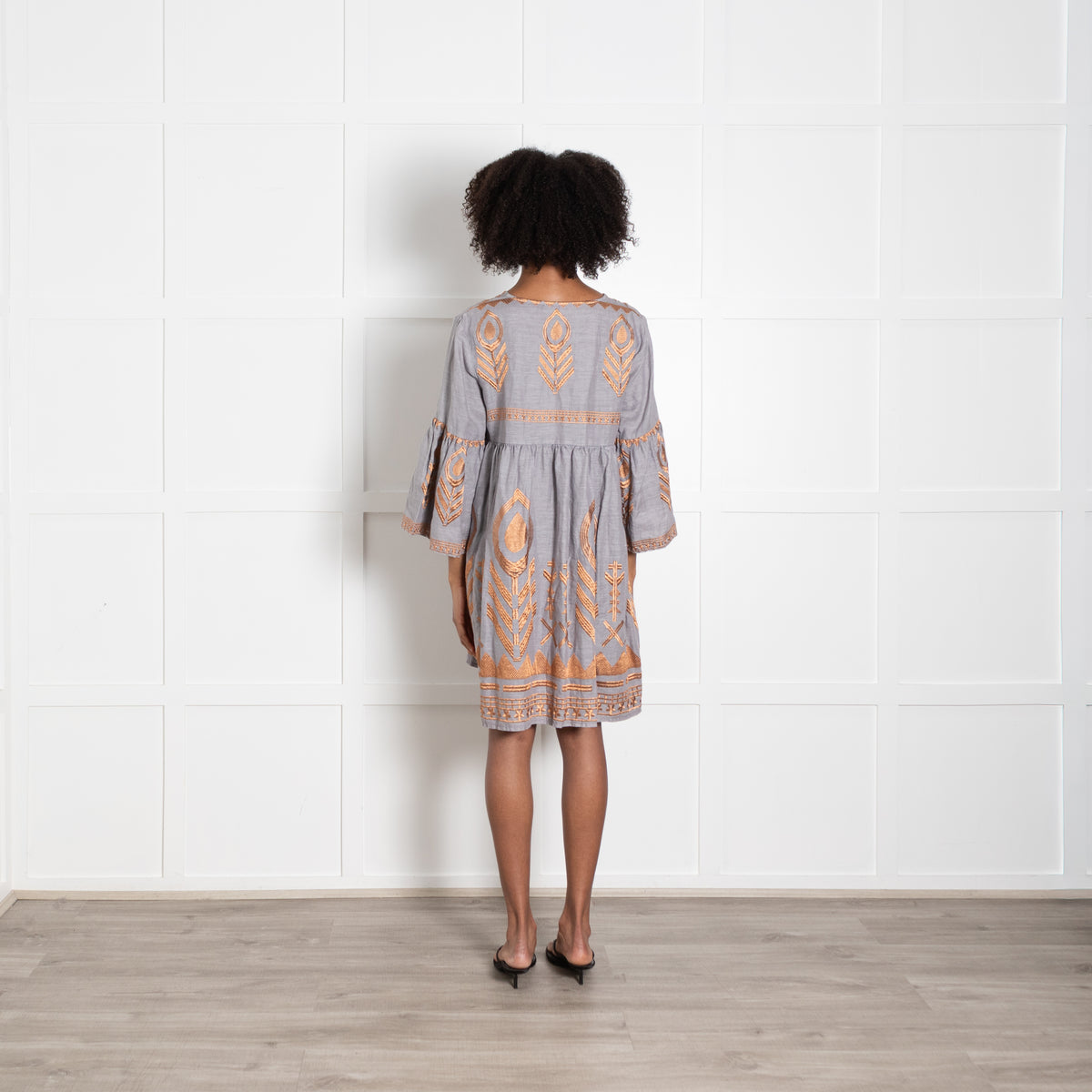 Greek Archaic Kori Grey & Bronze Short Dress