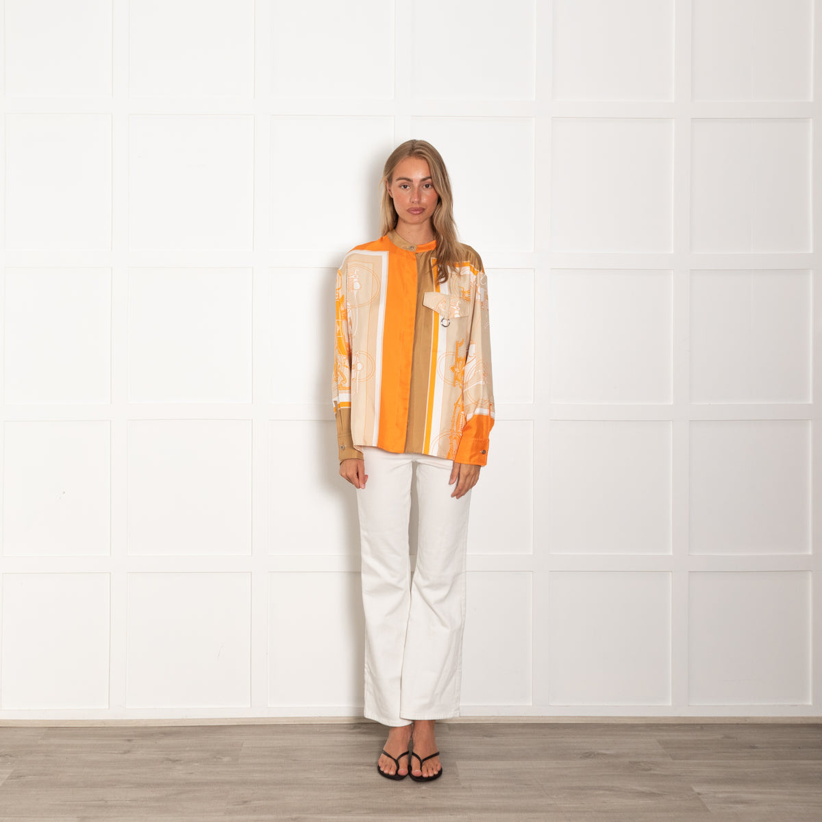 Hermes Orange Silk Equestrian Theme Blouse
