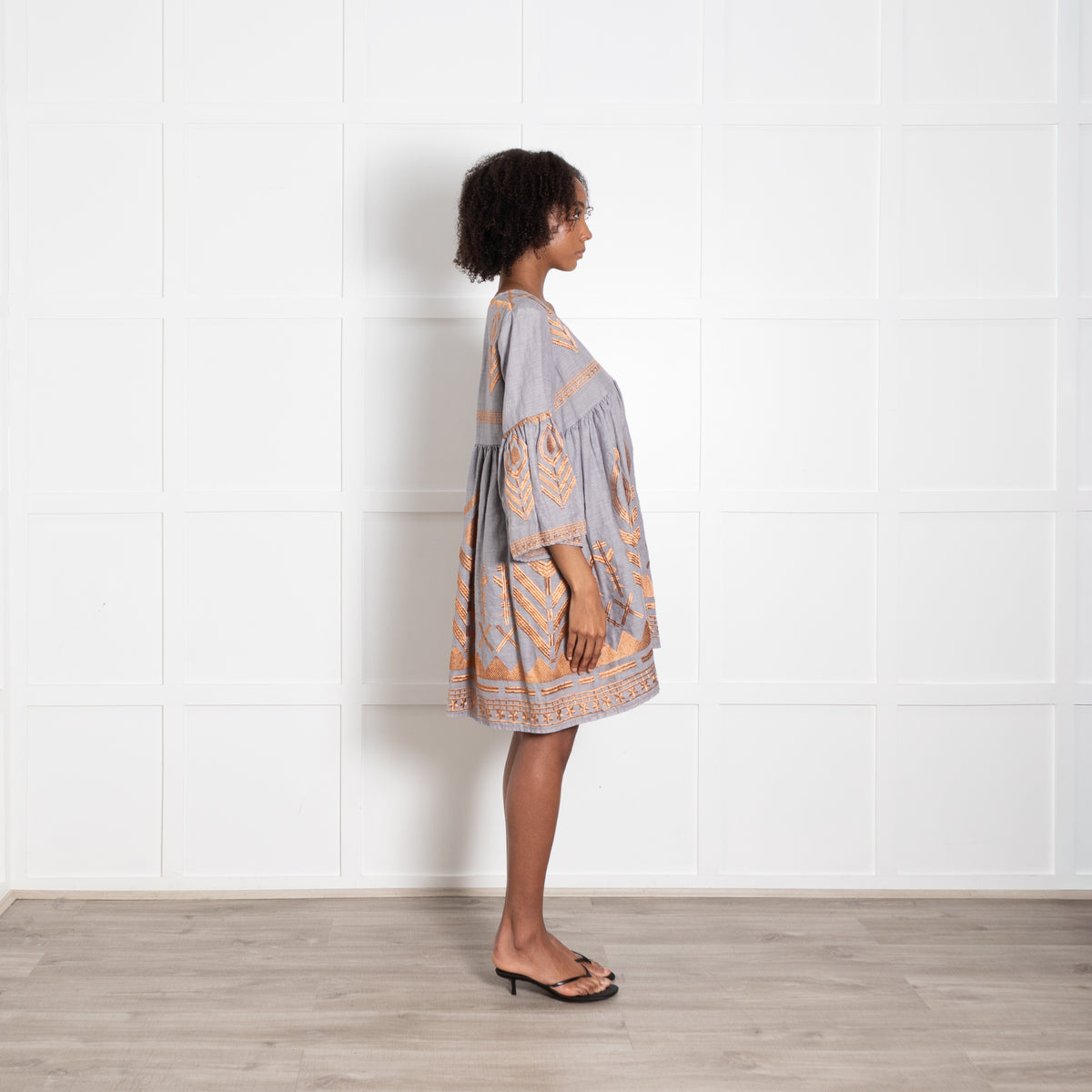 Greek Archaic Kori Grey & Bronze Short Dress