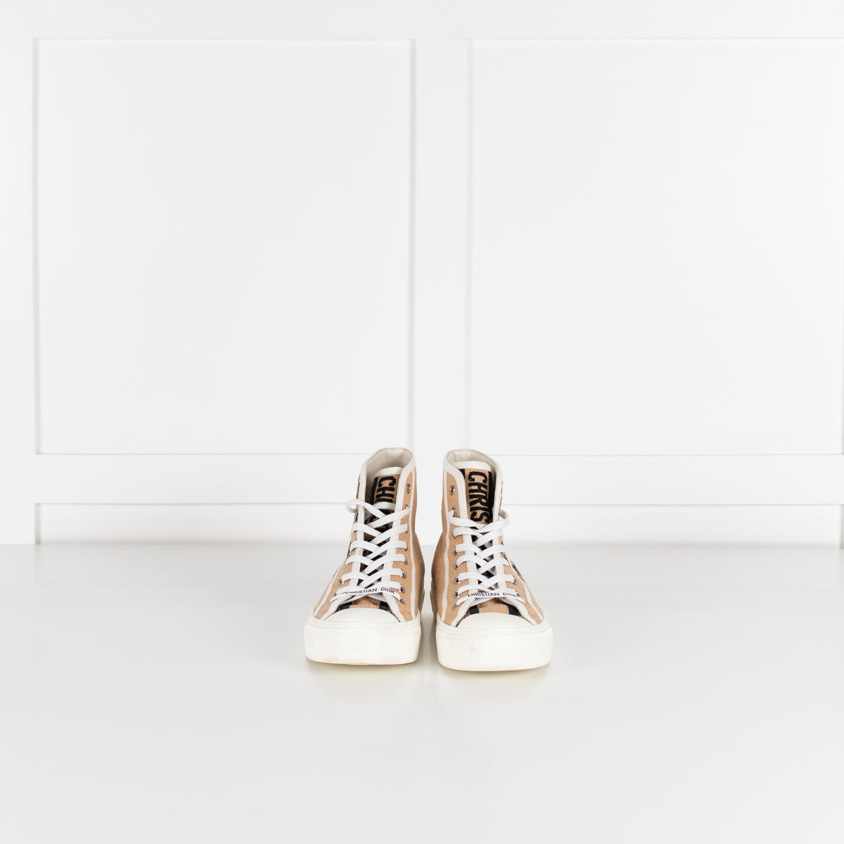 Christian Dior Beige Black Jute Union Canvas High Tops