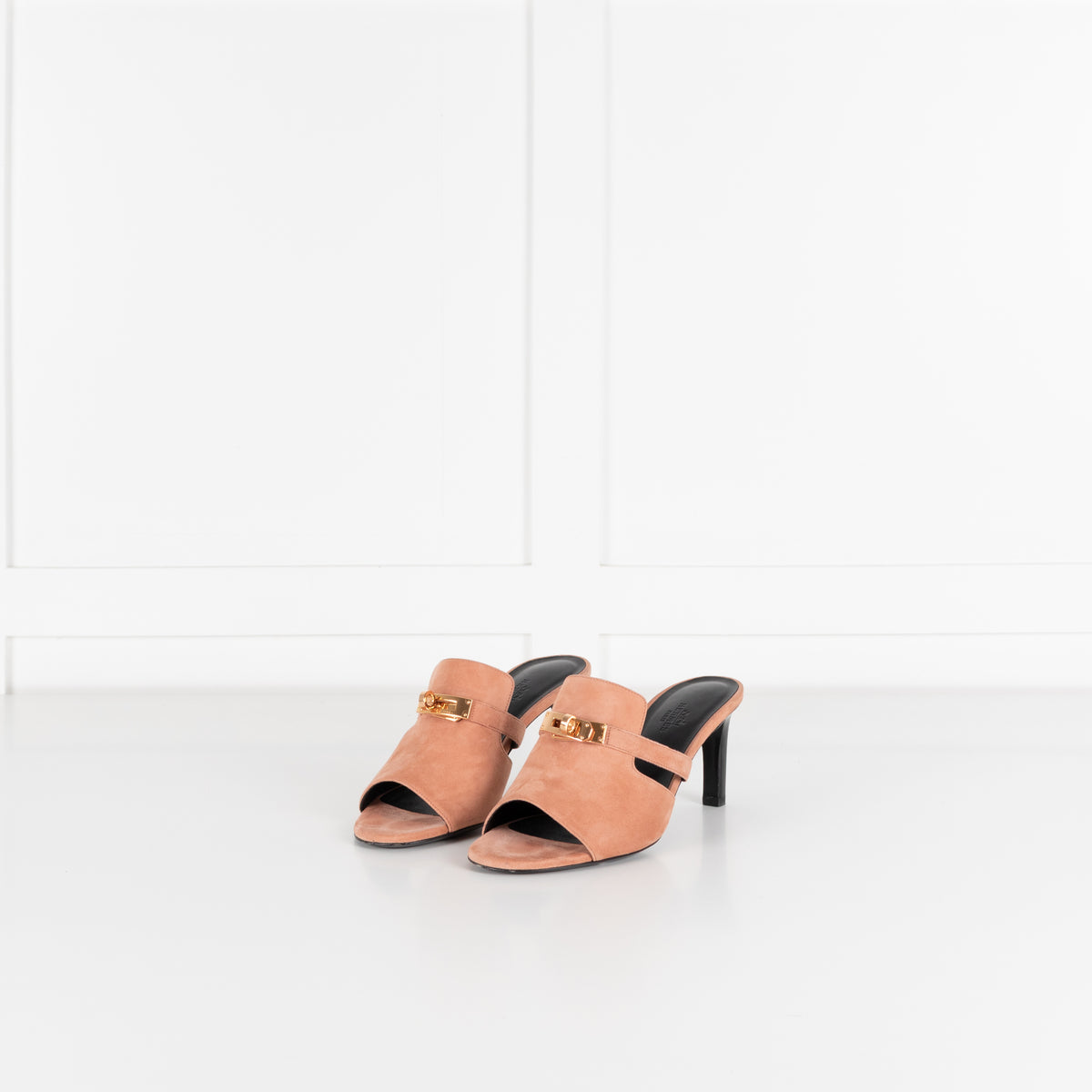 Hermes Blush Pink Suede Cute Heeled Sandals