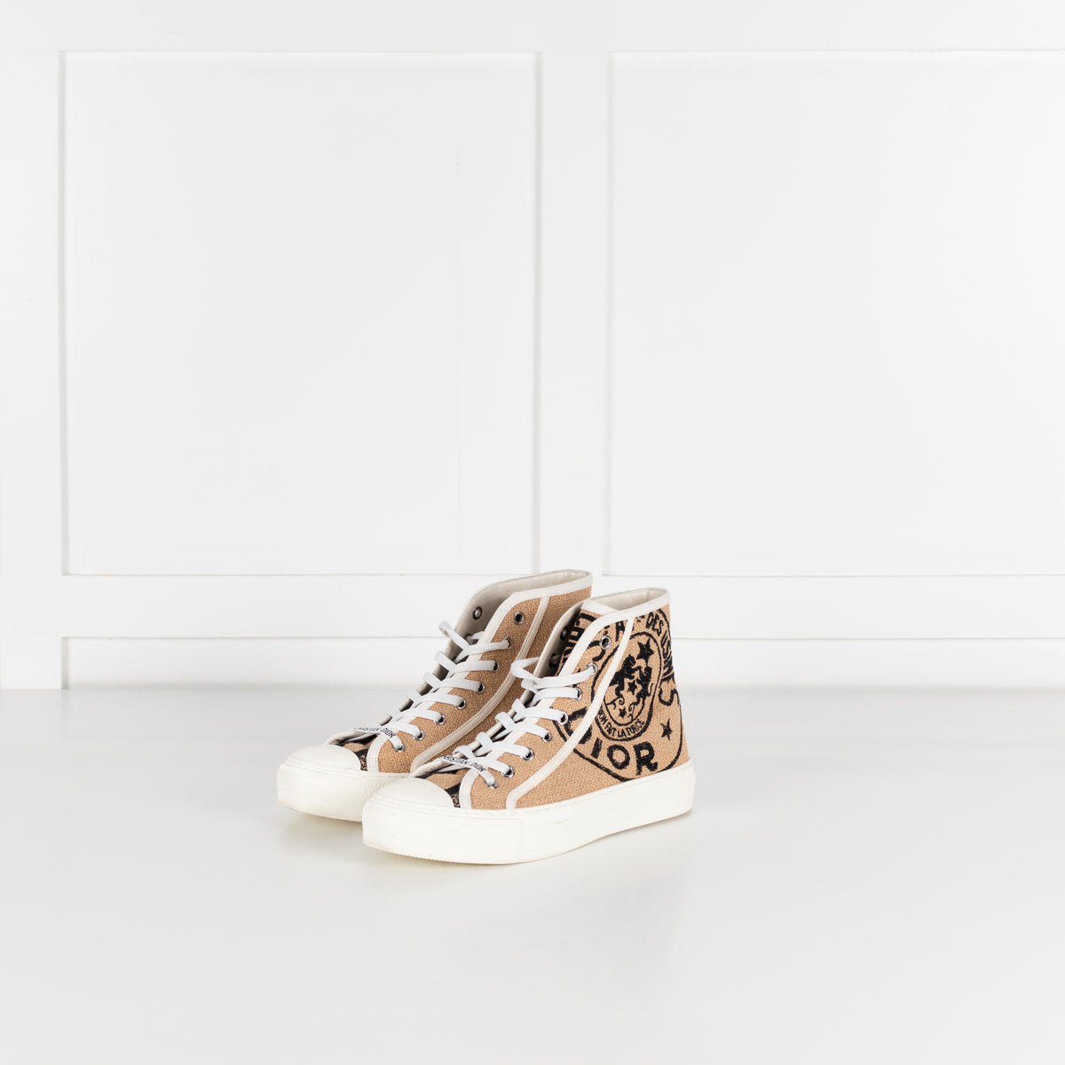 Christian Dior Beige Black Jute Union Canvas High Tops