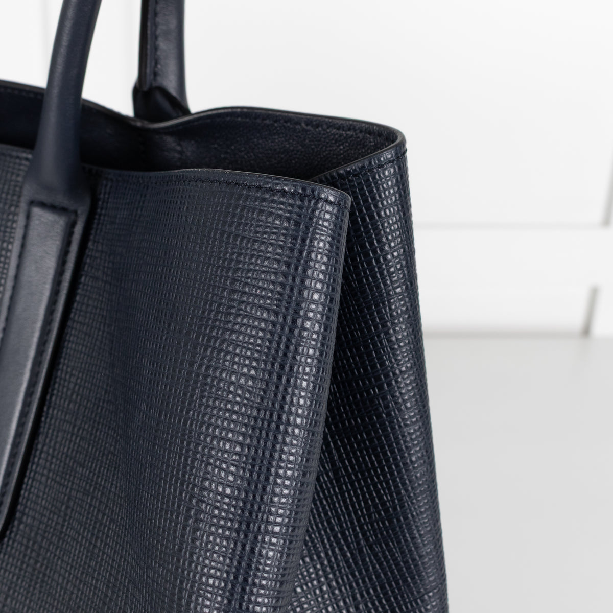 Smythson Ludlow Navy Textured Leather Top Handle Tote Bag