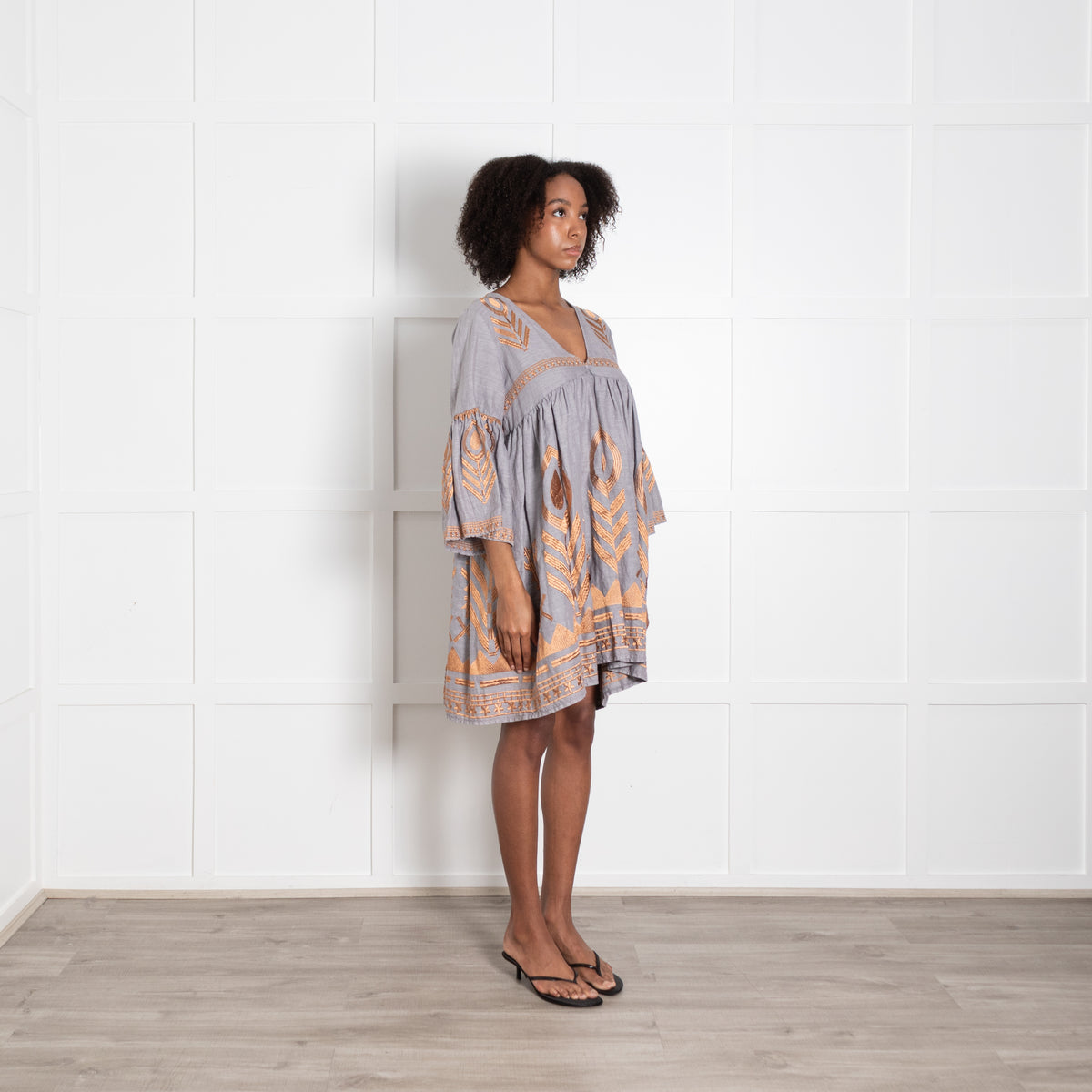 Greek Archaic Kori Grey & Bronze Short Dress
