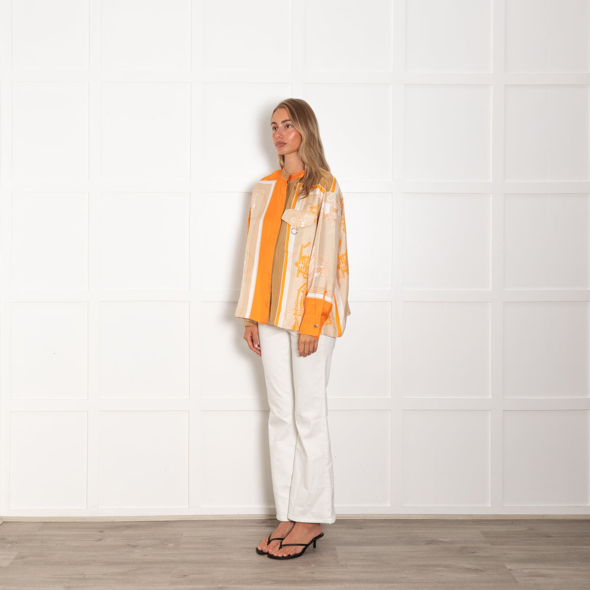 Hermes Orange Silk Equestrian Theme Blouse