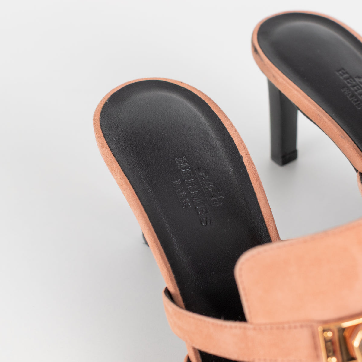 Hermes Blush Pink Suede Cute Heeled Sandals