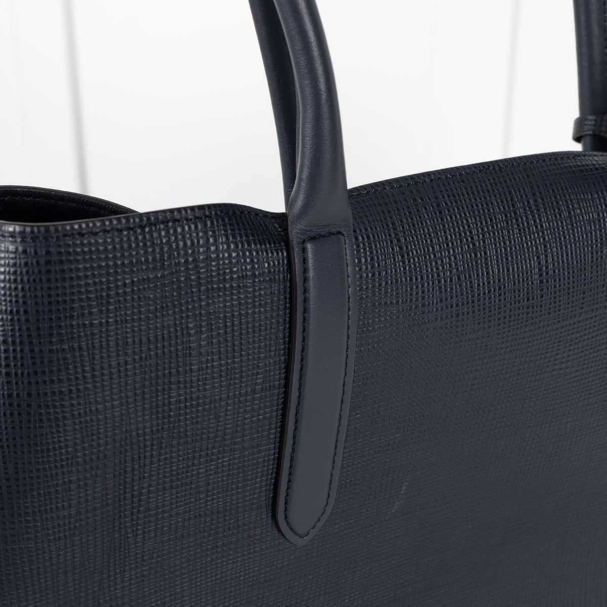 Smythson Ludlow Navy Textured Leather Top Handle Tote Bag