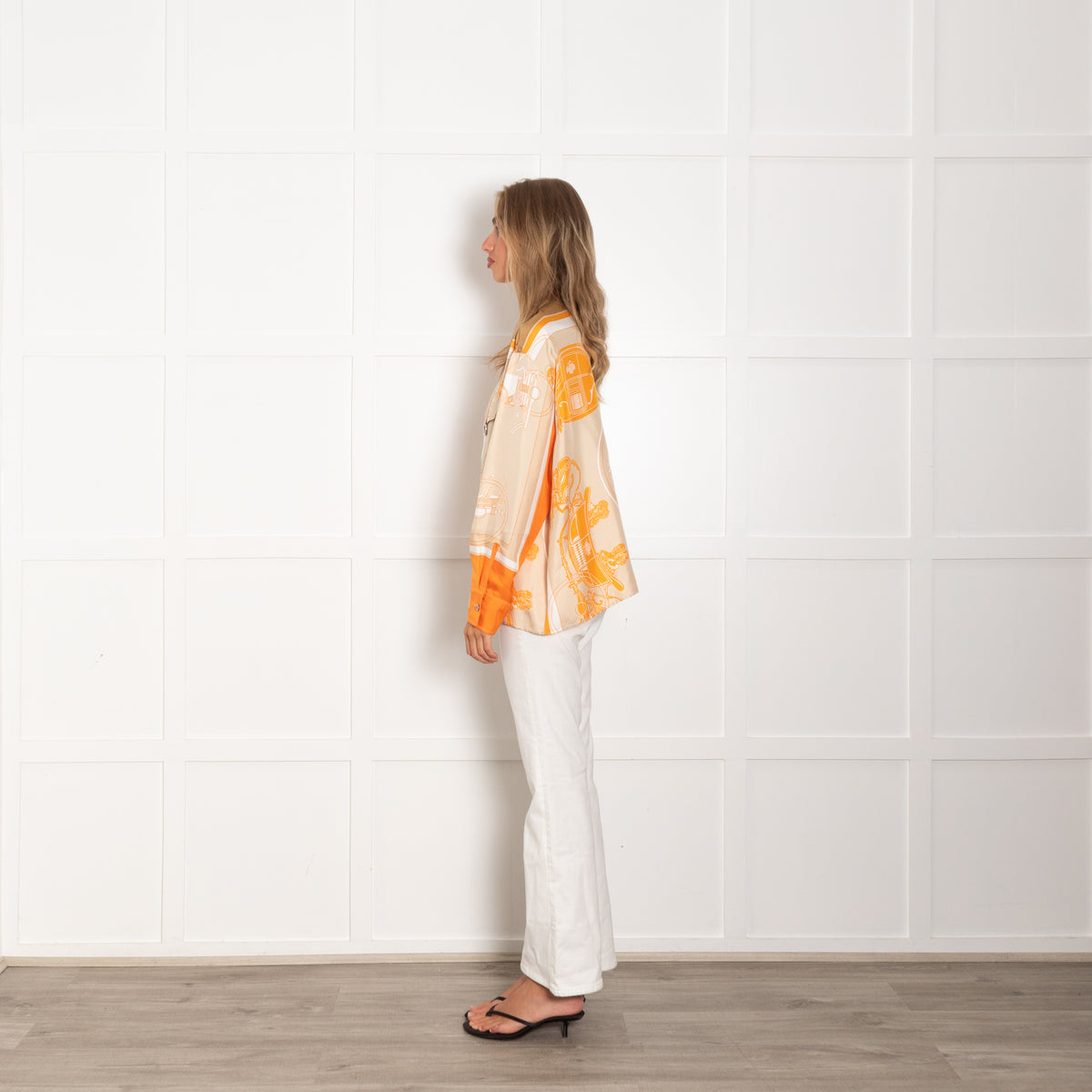 Hermes Orange Silk Equestrian Theme Blouse