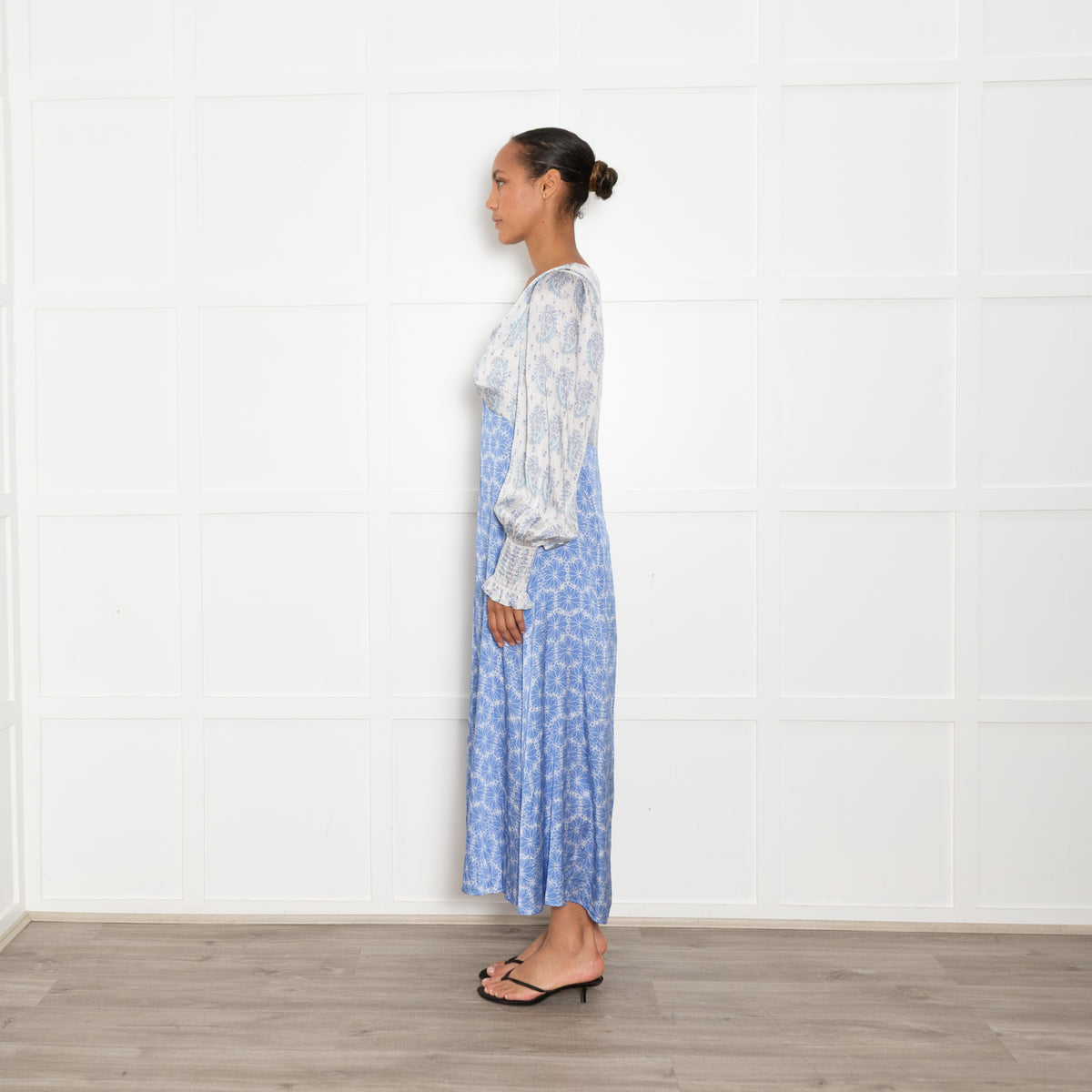 Jessica Russell Flint Blue Silk Patterned Knot Front Midi Dress