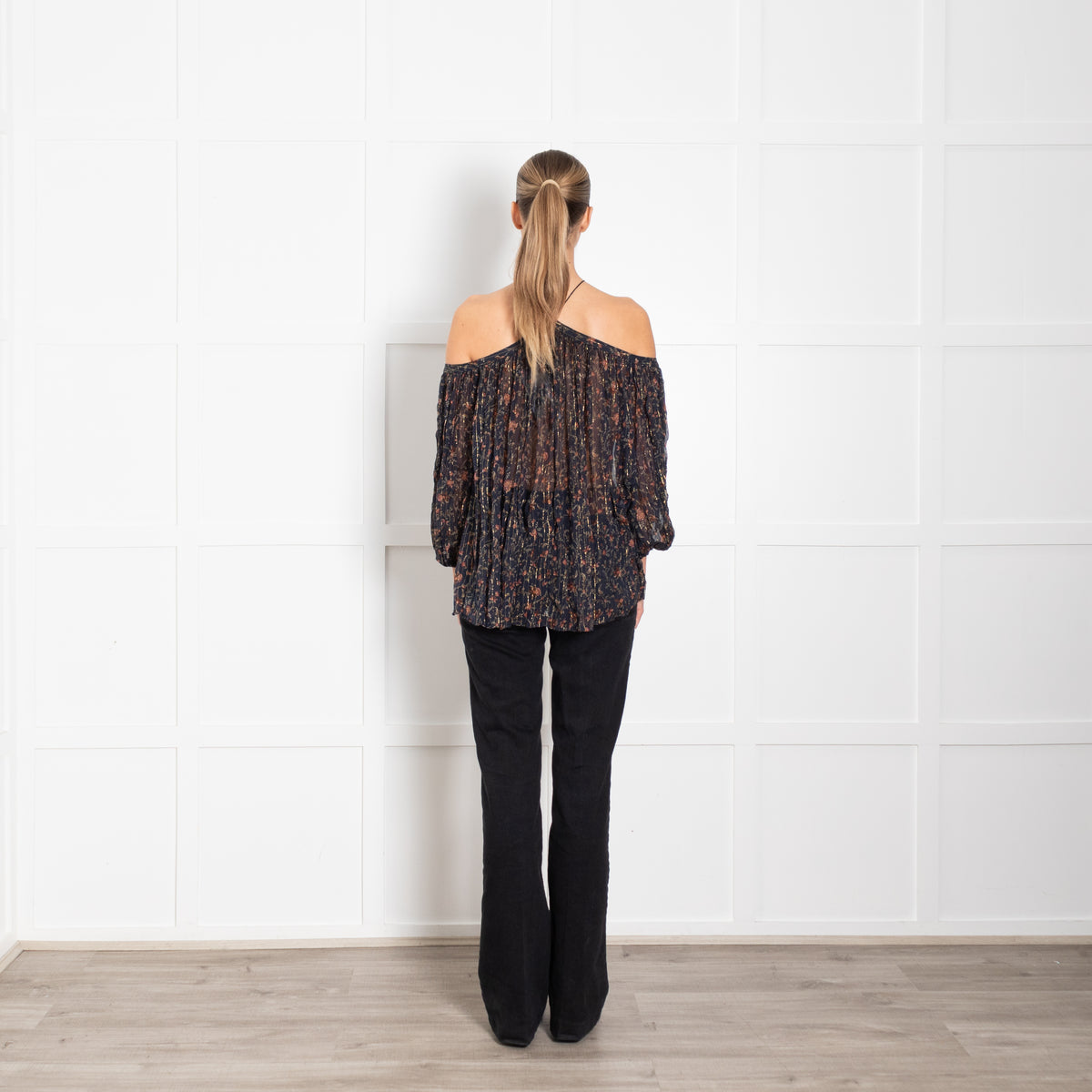 Zimmermann Blue Floral With Gold Thread Halter Neck Top