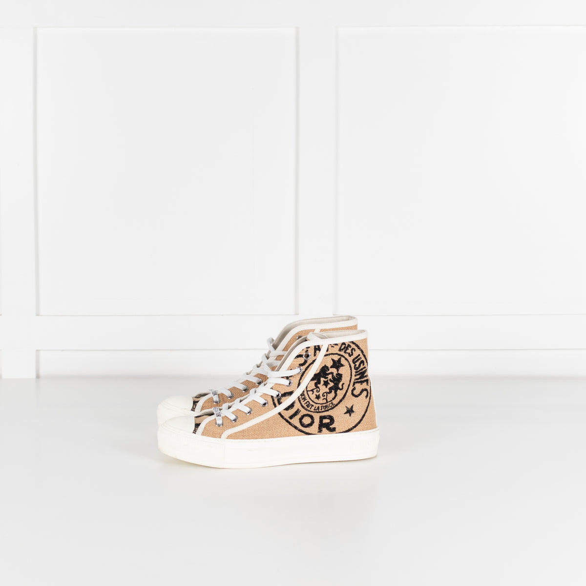 Christian Dior Beige Black Jute Union Canvas High Tops