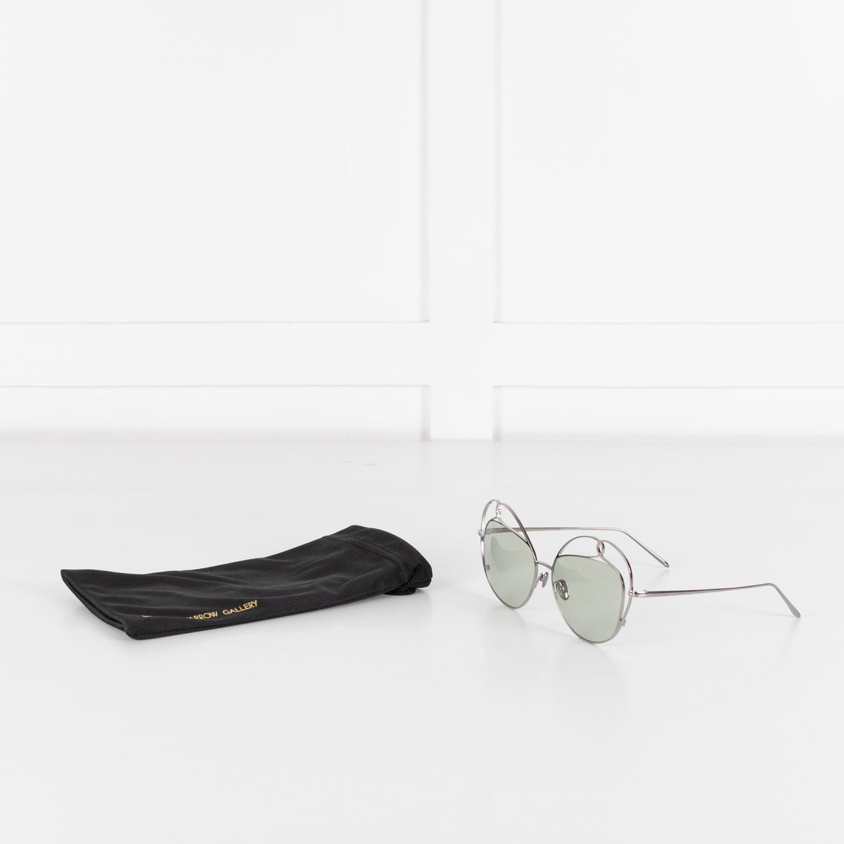 Linda Farrow Silver Titanium Cateye Sunglasses with Green lense