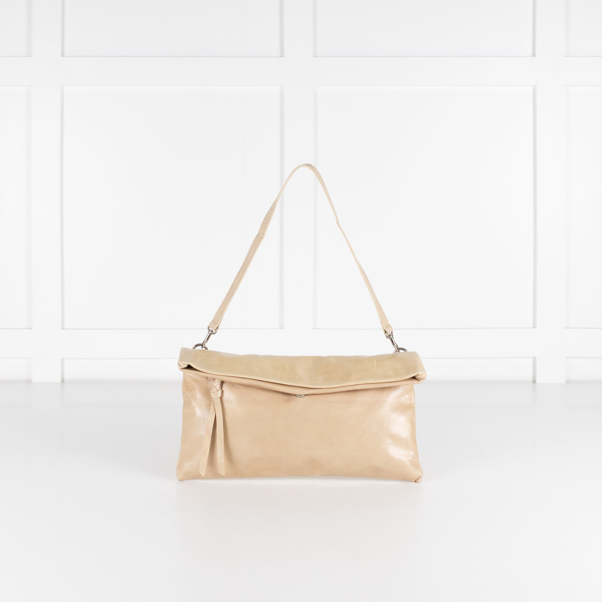 Gianni Chiarini Beige Leather Clutch with Removable Strap
