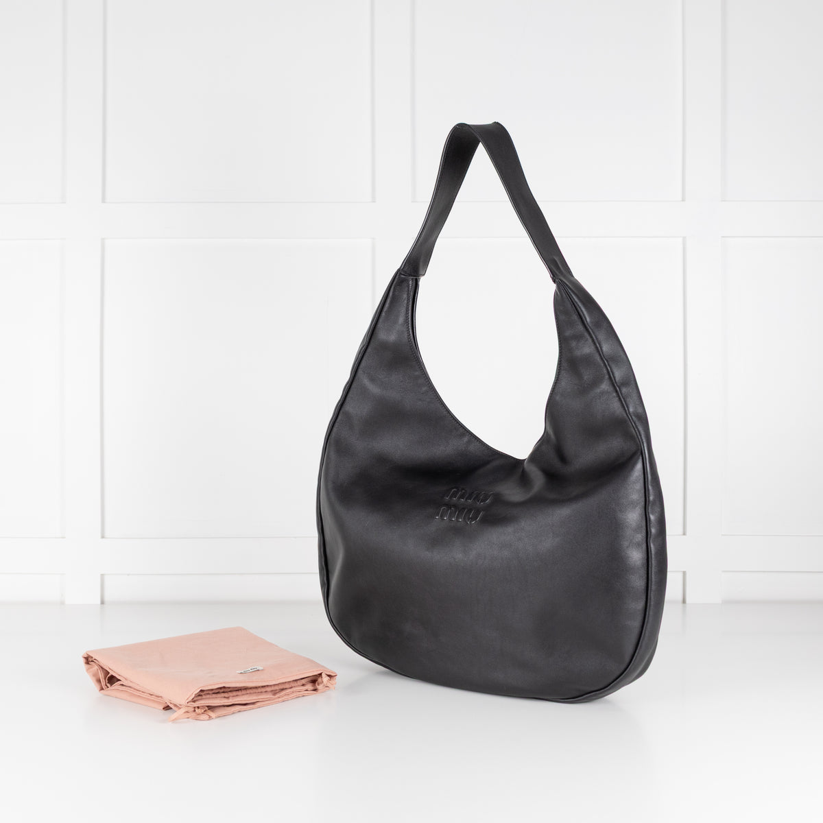 Miu Miu Black Leather Logo Hobo Bag