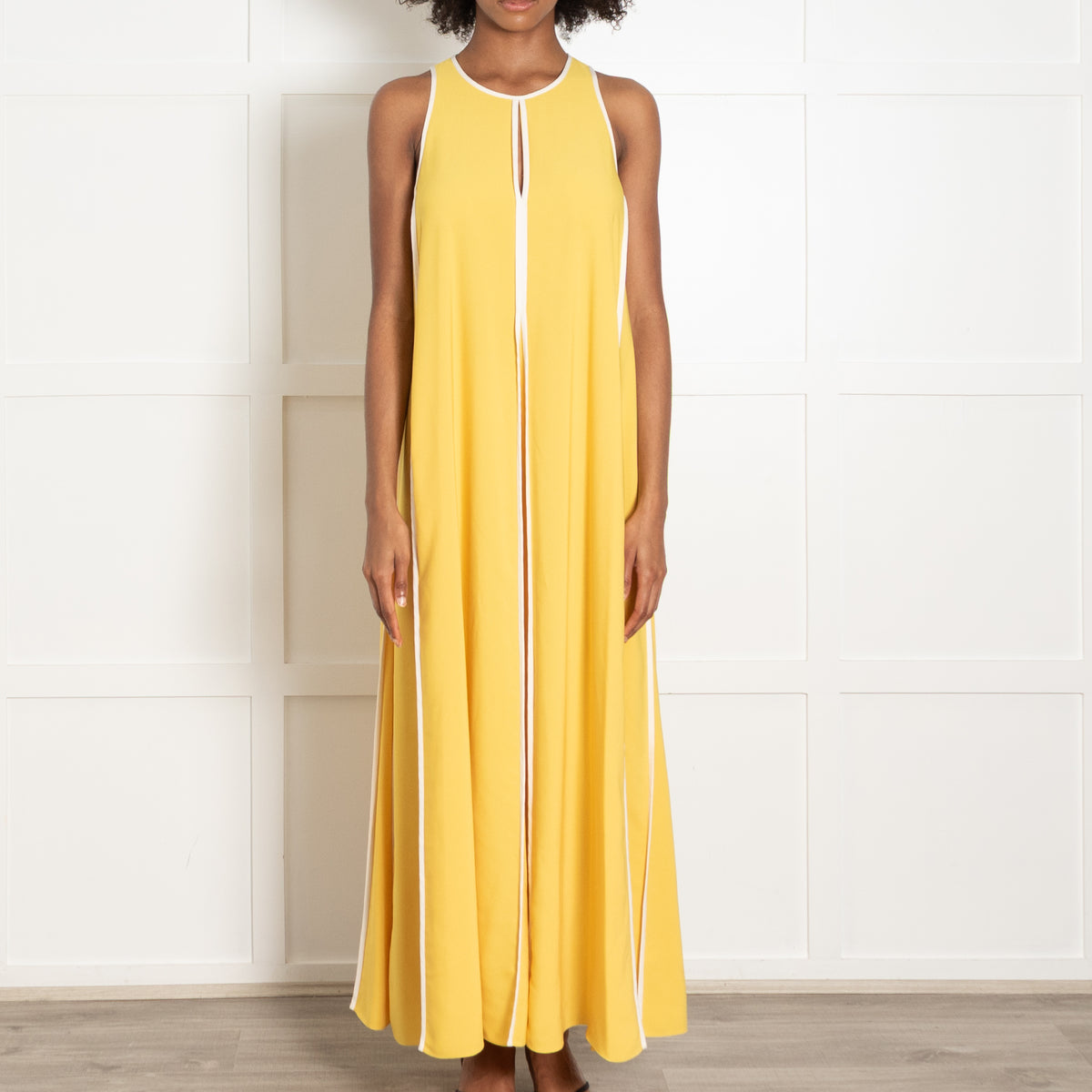Me + Em Yellow With White Piping Maxi Sleeveless Dress