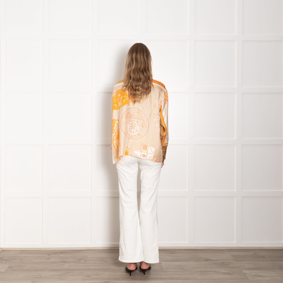Hermes Orange Silk Equestrian Theme Blouse