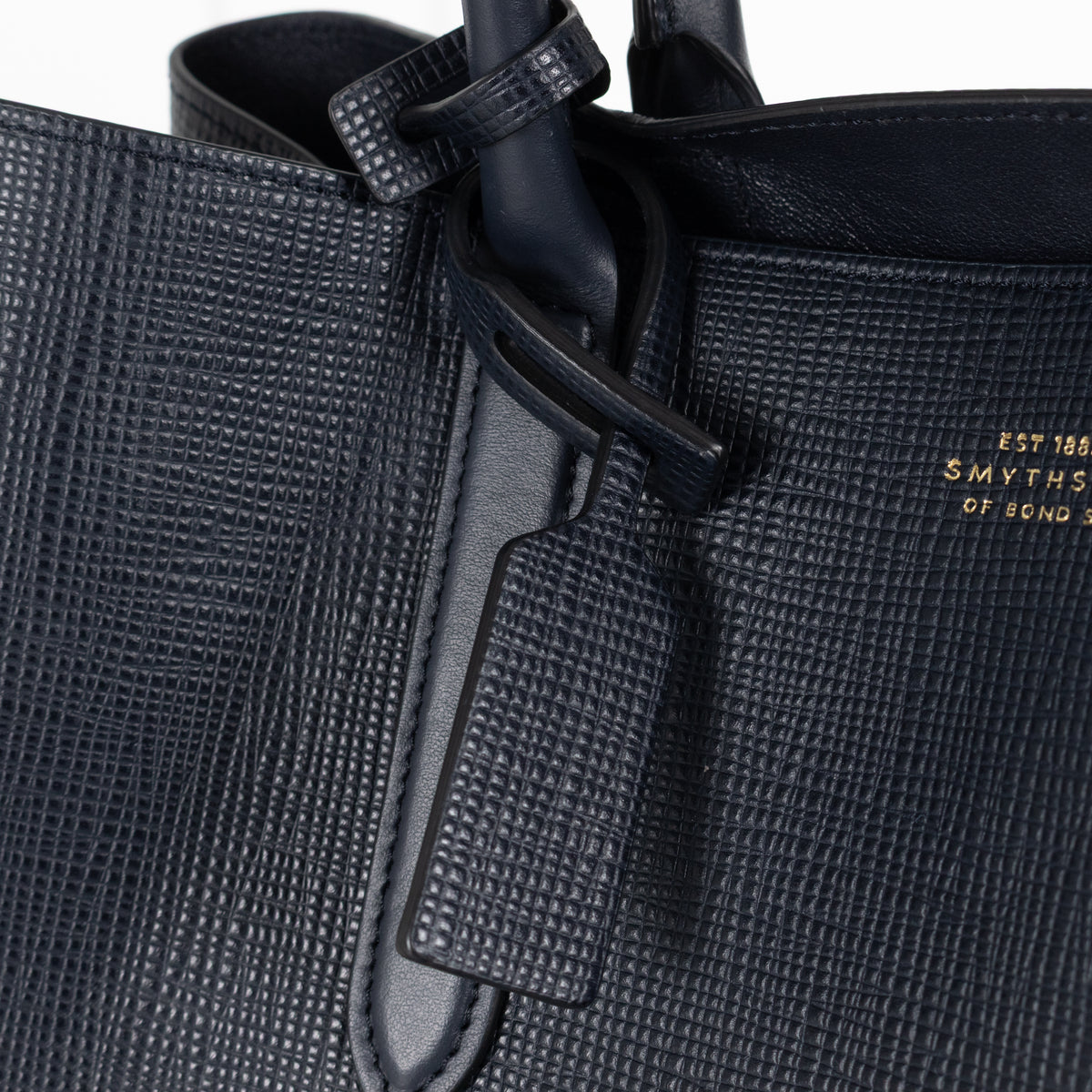 Smythson Ludlow Navy Textured Leather Top Handle Tote Bag