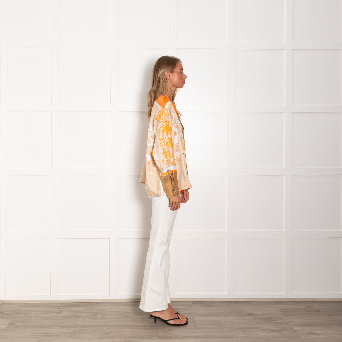 Hermes Orange Silk Equestrian Theme Blouse