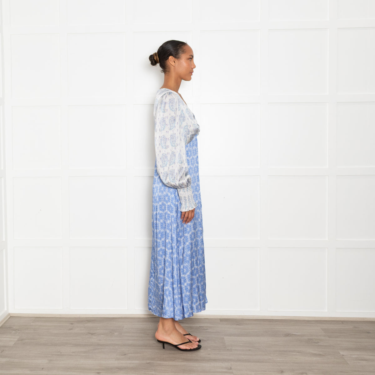 Jessica Russell Flint Blue Silk Patterned Knot Front Midi Dress