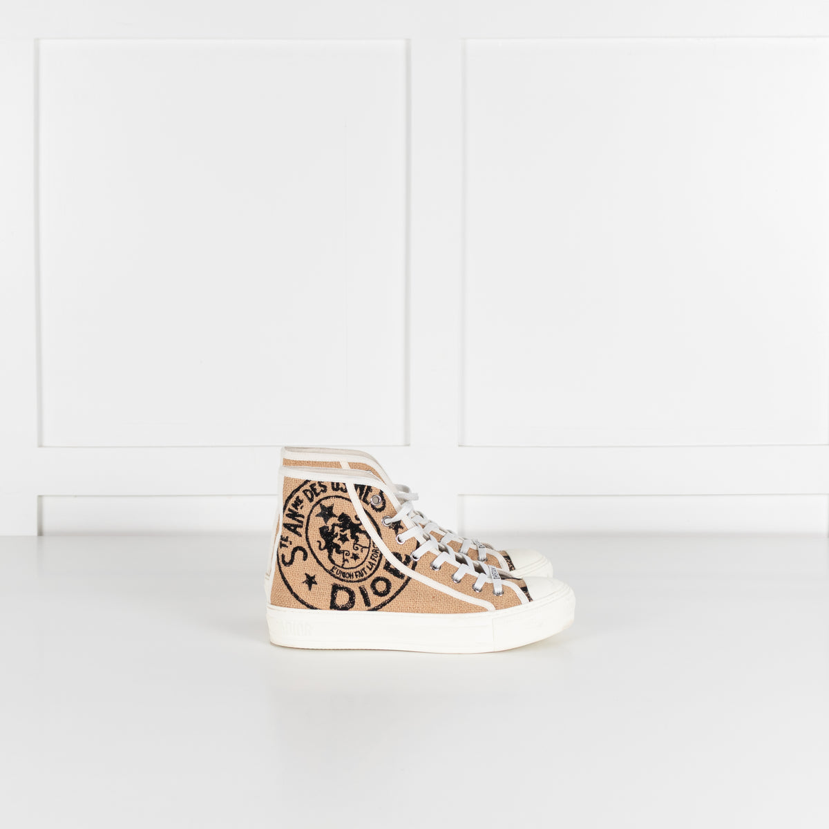 Christian Dior Beige Black Jute Union Canvas High Tops