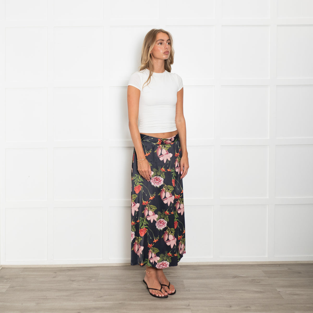 JUST Female Blue With Red Flower Print Skirt