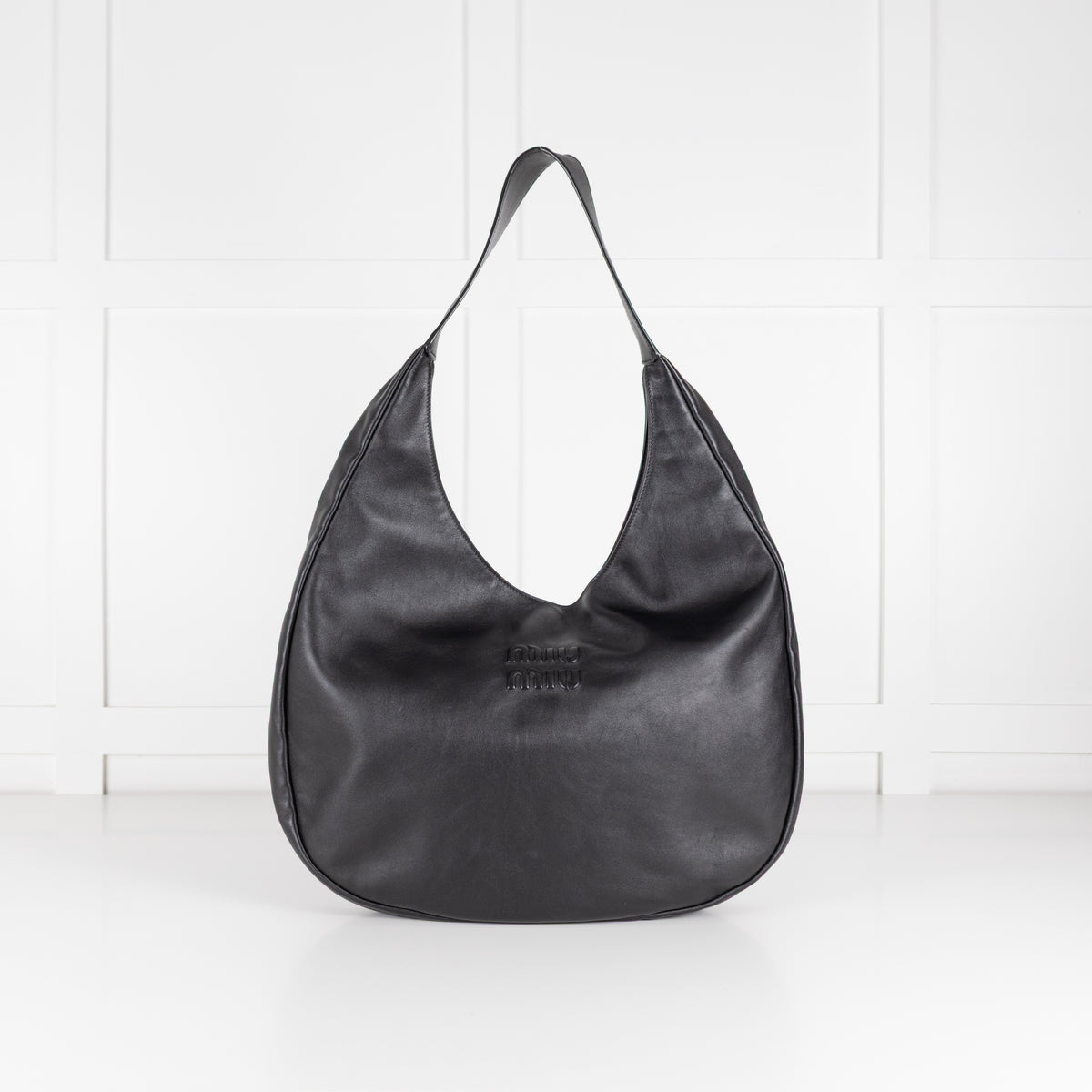 Miu Miu Black Leather Logo Hobo Bag